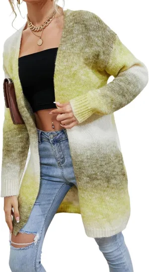 Women's Rainbow Long Knit Cardigan Drop Shoulder Long Sleeve Plus Size Colorful Sweater