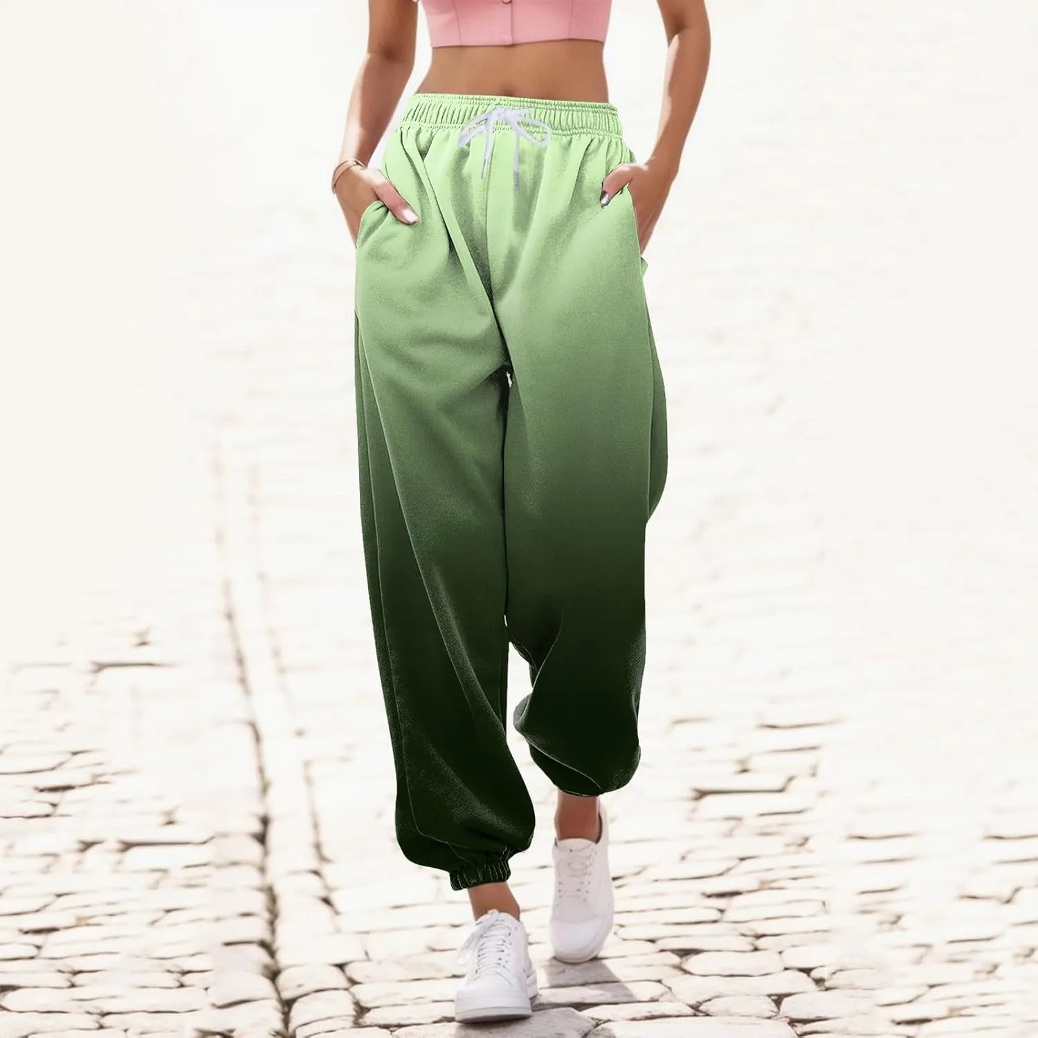 Womens Running Exercise Trousers Trendy High Waist Gradient Print Jogger Sweatpant Work Office High Waist Casual Pant