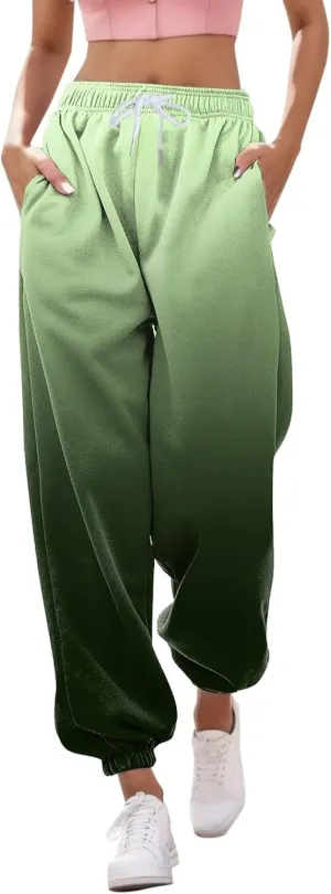 Womens Running Exercise Trousers Trendy High Waist Gradient Print Jogger Sweatpant Work Office High Waist Casual Pant