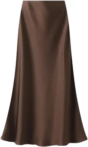 Women's Summer High Waisted Slim Elegant Satin Skirt Elastic Waist Mid-Length Party Wedding Skirts