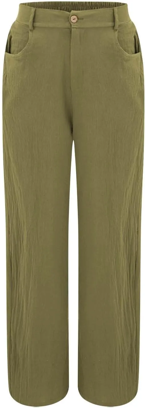 Women's Summer Linen Palazzo Pants Casual Lightweight Straight Wide Leg Trousers Elastic Band Plain Joggers Comfy Yoga Pants