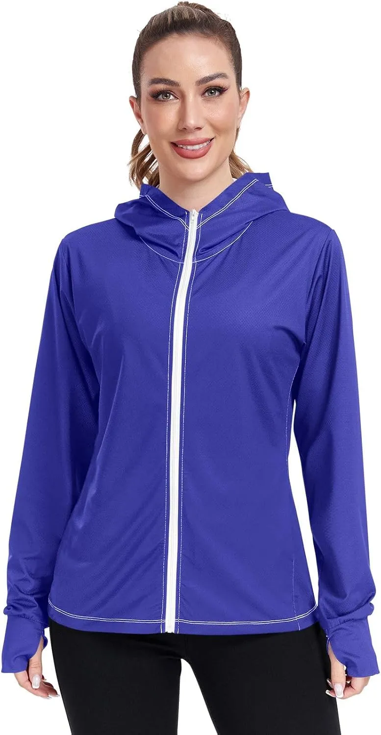 Womens Sun Protection Shirts Lavender Blue UV Cooling Hoodie Summer Clothing Long Sleeve SPF 50 Quick Dry Cooling Shirts