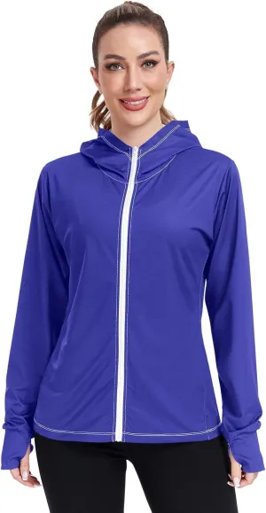 Womens Sun Protection Shirts Lavender Blue UV Cooling Hoodie Summer Clothing Long Sleeve SPF 50 Quick Dry Cooling Shirts