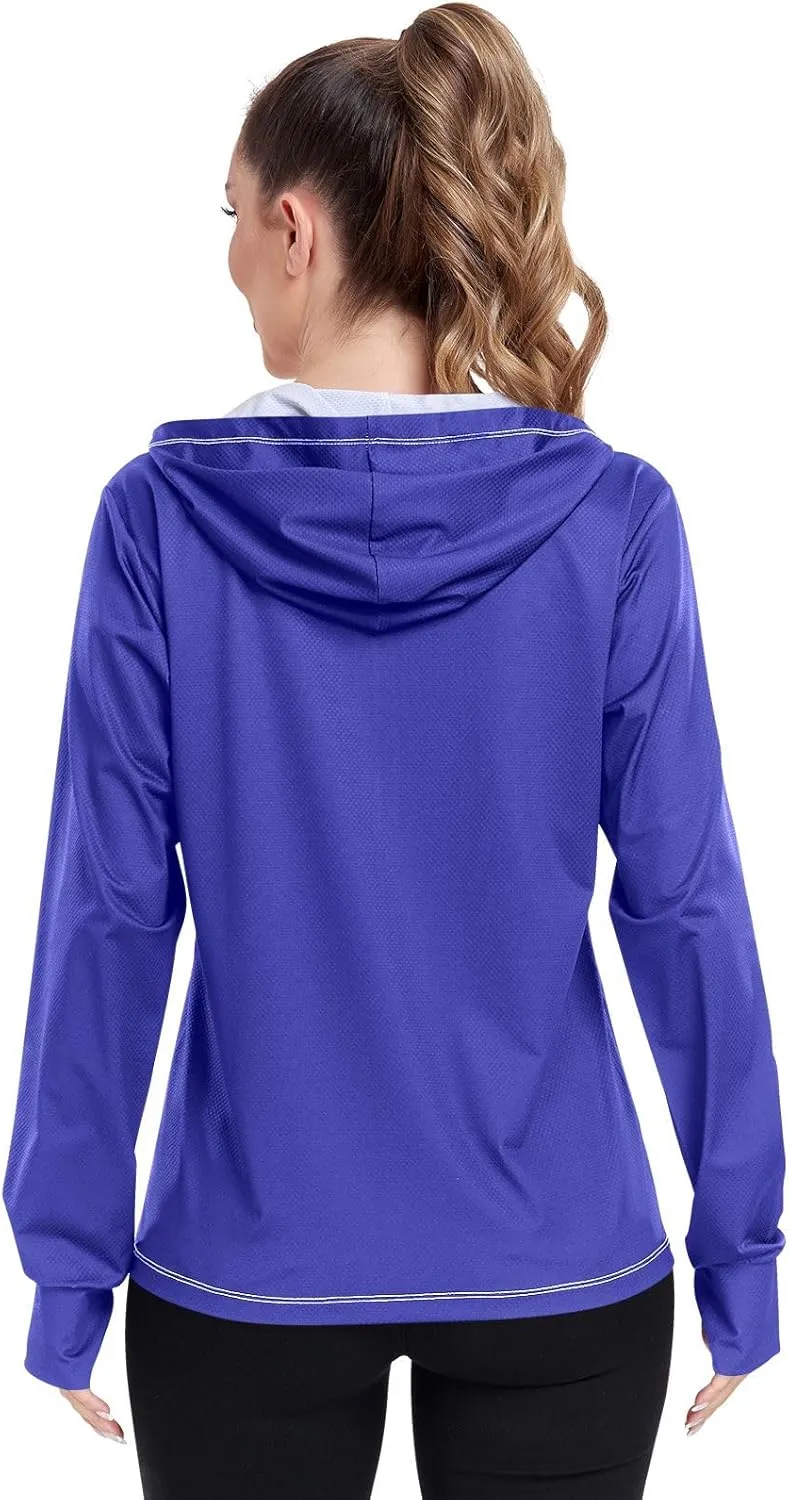 Womens Sun Protection Shirts Lavender Blue UV Cooling Hoodie Summer Clothing Long Sleeve SPF 50 Quick Dry Cooling Shirts