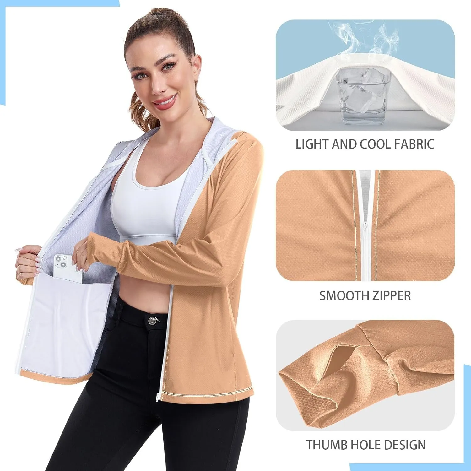 Womens Sun Protection Shirts Strong Red Women's Hoodie Zip Front Rash Guard Sun Shirts for Women Long Sleeve Uv Protection