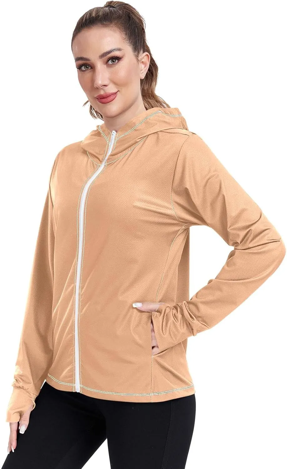 Womens Sun Protection Shirts Strong Red Women's Hoodie Zip Front Rash Guard Sun Shirts for Women Long Sleeve Uv Protection