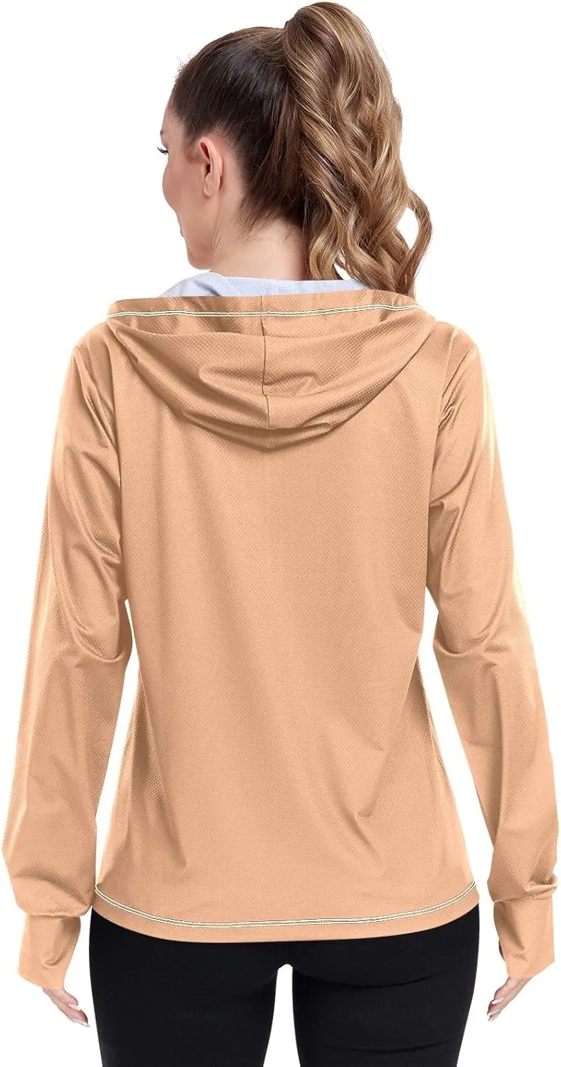 Womens Sun Protection Shirts Strong Red Women's Hoodie Zip Front Rash Guard Sun Shirts for Women Long Sleeve Uv Protection