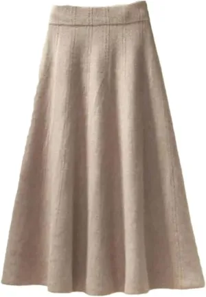 Women's Thickened Knitted Skirt Elastic Waist Solid Color A-Line Pleated Casual Midi Skirts