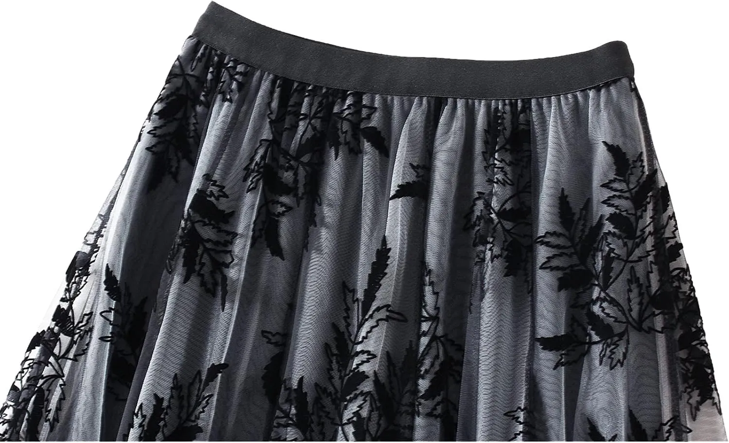 Women's Tulle Midi Skirt Elastic High Waist Layered Pleated Mesh Flowy A-Line Prom Party Long Tutu Skirts