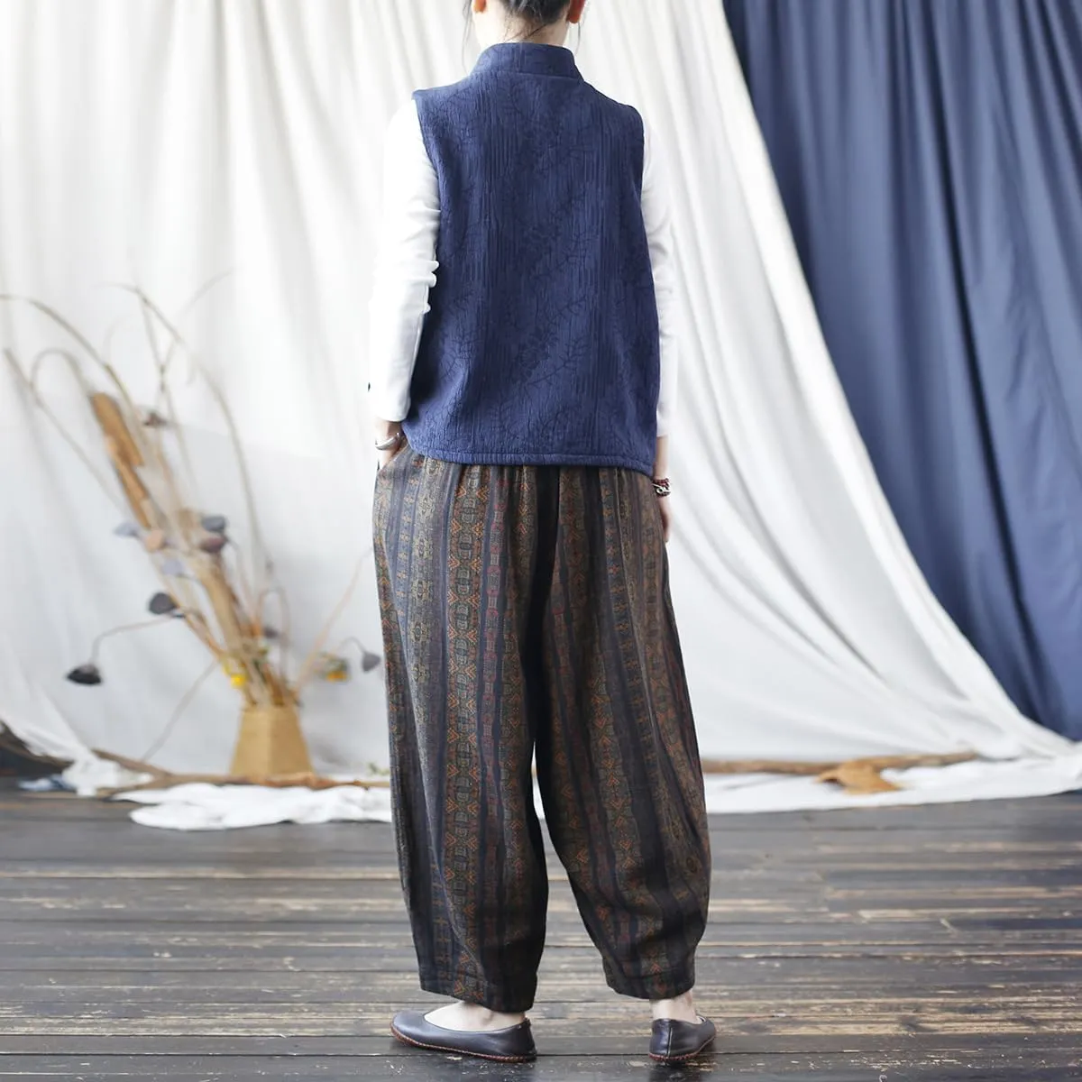 Women's Vintage Baggy Pants Summer Elastic Waist Casual Lightweight Cotton Wide Leg Harem Lantern Pants