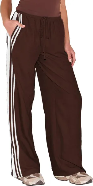 Women's Wide Leg Pants Side Striped Drawstring Palazzo Pants with Pockets