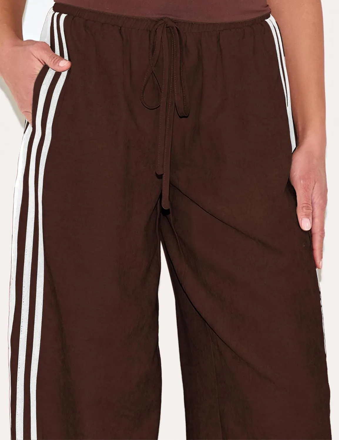 Women's Wide Leg Pants Side Striped Drawstring Palazzo Pants with Pockets