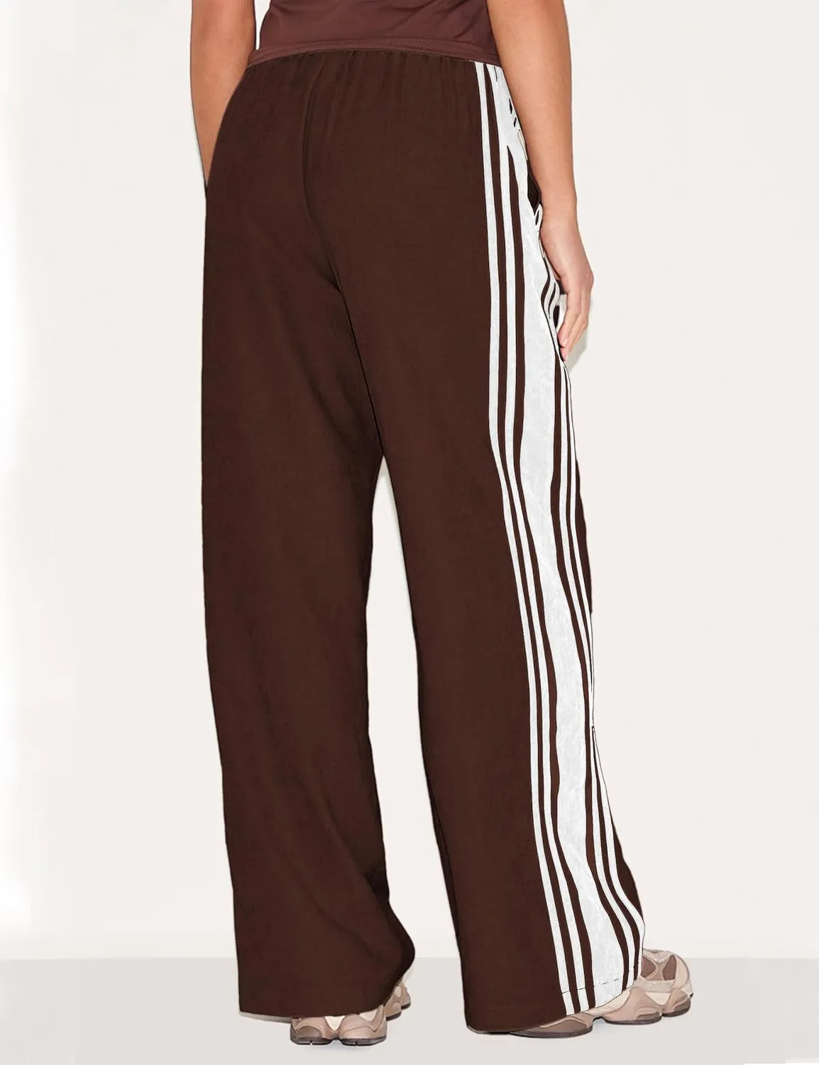 Women's Wide Leg Pants Side Striped Drawstring Palazzo Pants with Pockets