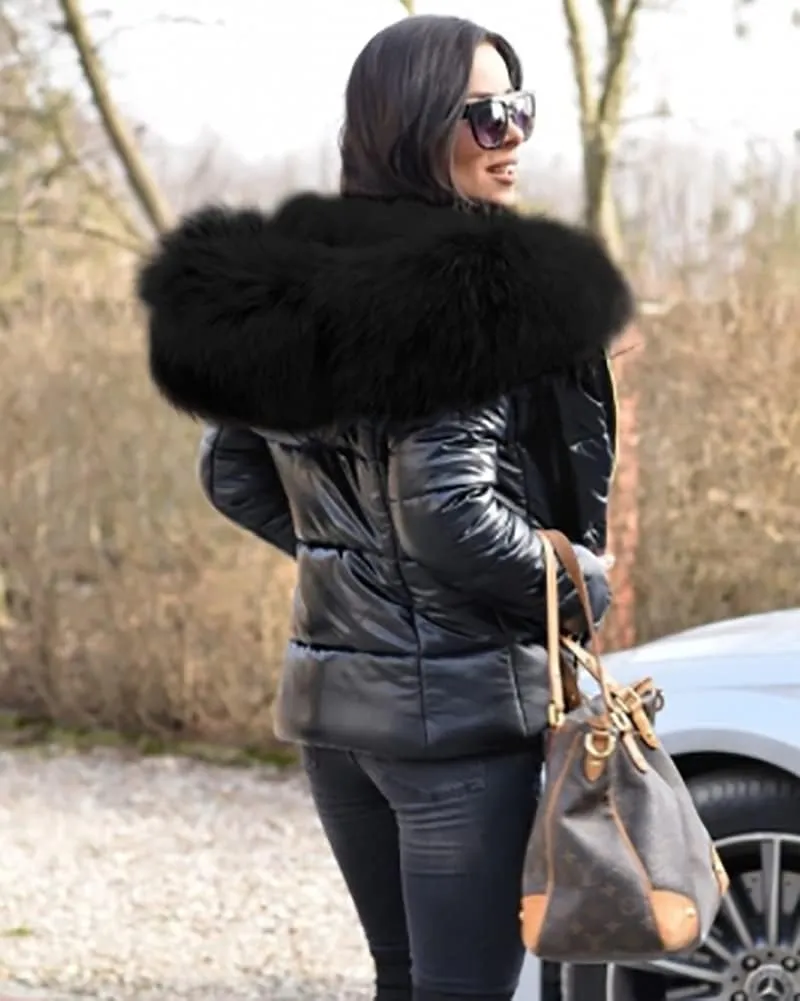 Women's Winter Thicken Coat Lightweight Short Down Jacket Quilted Parka with Fur Hood