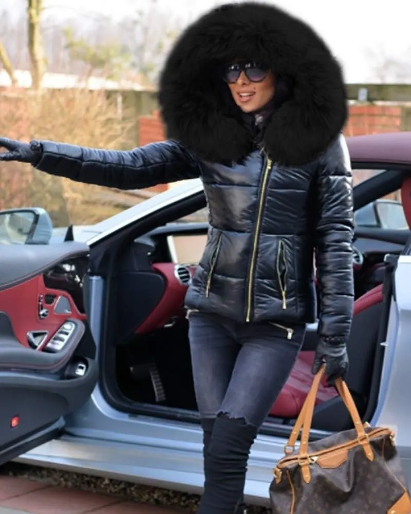 Women's Winter Thicken Coat Lightweight Short Down Jacket Quilted Parka with Fur Hood