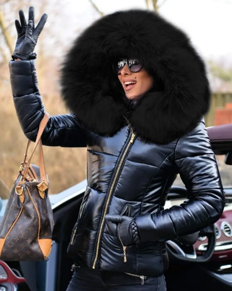 Women's Winter Thicken Coat Lightweight Short Down Jacket Quilted Parka with Fur Hood