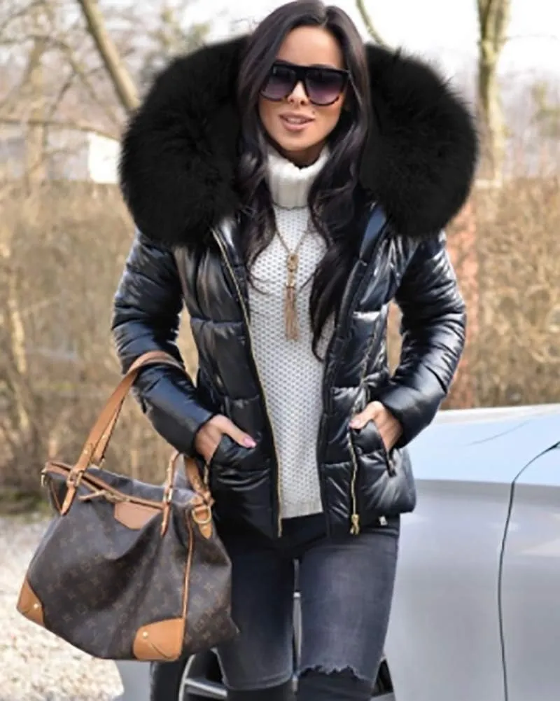 Women's Winter Thicken Coat Lightweight Short Down Jacket Quilted Parka with Fur Hood