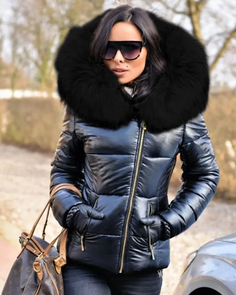 Women's Winter Thicken Coat Lightweight Short Down Jacket Quilted Parka with Fur Hood