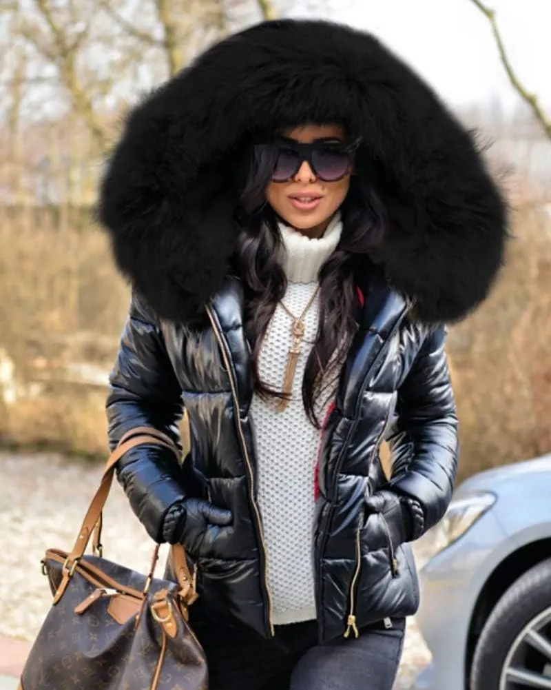 Women's Winter Thicken Coat Lightweight Short Down Jacket Quilted Parka with Fur Hood