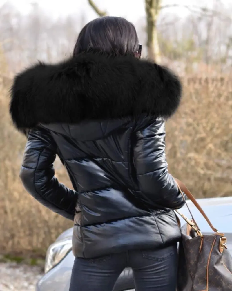 Women's Winter Thicken Coat Lightweight Short Down Jacket Quilted Parka with Fur Hood