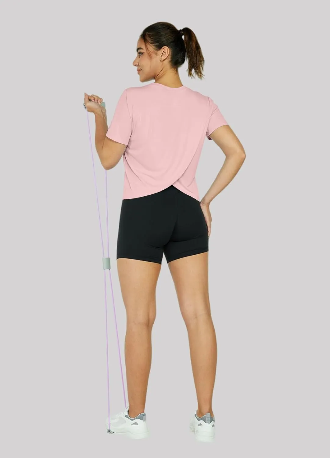 Women's Workout Shirts Short Sleeve Cropped Split Back Athletic Tops Active Running Gym Quick Dry Sun Shirts UPF 50 