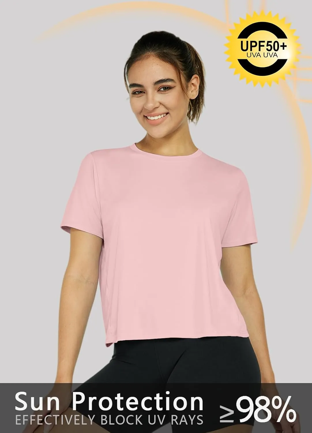 Women's Workout Shirts Short Sleeve Cropped Split Back Athletic Tops Active Running Gym Quick Dry Sun Shirts UPF 50 