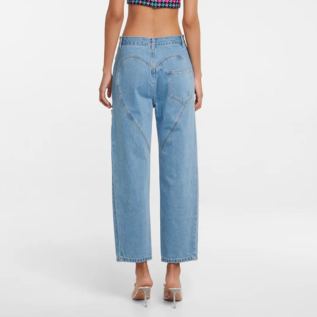 Women's Y2k Baggy Ripped Jeans High Waist Loose Rhinestone Distressed Wide Leg Pants for Women Streetwear