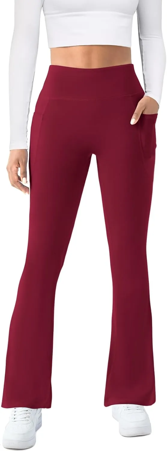 Womens Yoga Pants with Pockets High Waisted Flare Leggings Bell Bottom Yoga Dress Pants Seamless Bootcut Pants