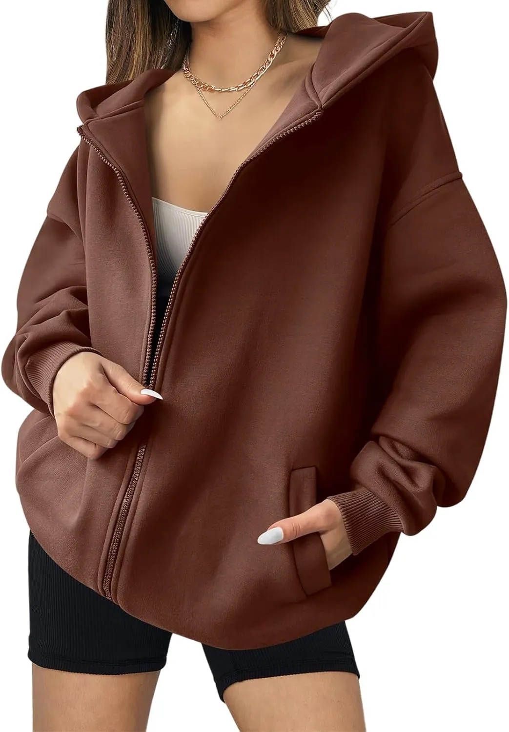 Womens Zip Up Hoodies Oversized Hooded Sweatshirt Casual Long Sleeve Jackets Coat Workout Tops Y2K Outfits