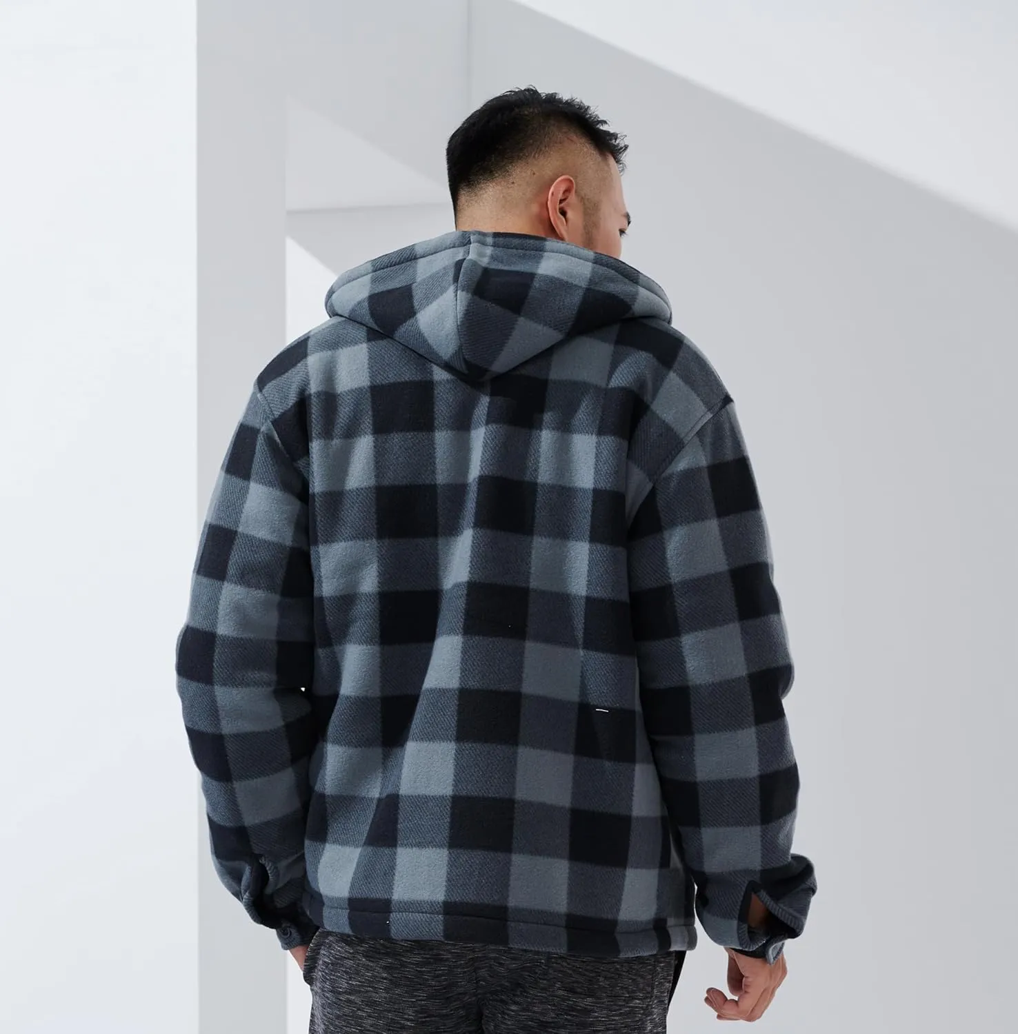 Yasumond Men's Hoodies Flannel Full Zip Sherpa Lined Heavy Fleece Plaid Warm Hooded Jackets,S-5XL