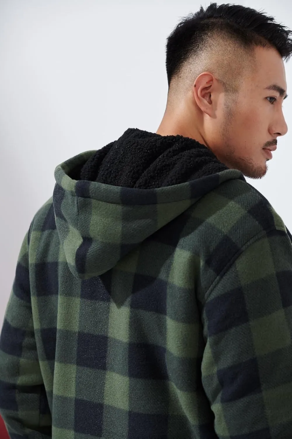 Yasumond Men's Hoodies Flannel Full Zip Sherpa Lined Heavy Fleece Plaid Warm Hooded Jackets,S-5XL