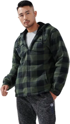 Yasumond Men's Hoodies Flannel Full Zip Sherpa Lined Heavy Fleece Plaid Warm Hooded Jackets,S-5XL