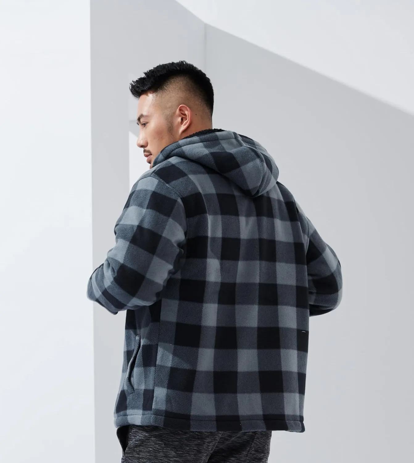 Yasumond Men's Hoodies Flannel Full Zip Sherpa Lined Heavy Fleece Plaid Warm Hooded Jackets,S-5XL