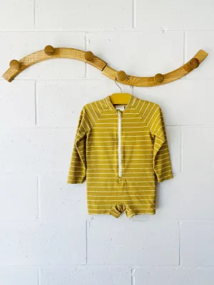 Yellow Stripe Rash Guard Bathing Suit, 3-4 years