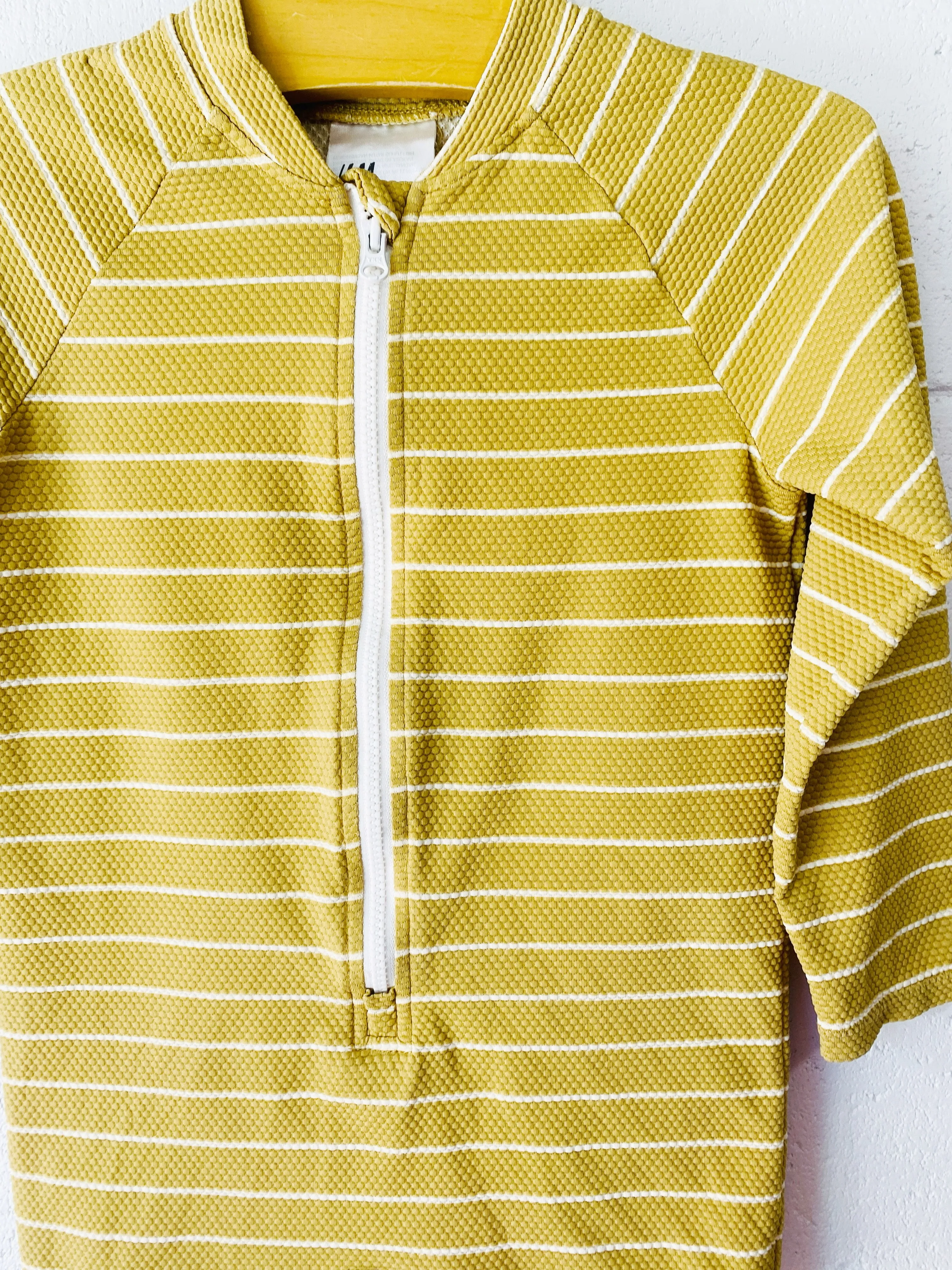 Yellow Stripe Rash Guard Bathing Suit, 3-4 years
