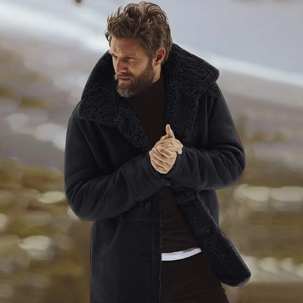 Ymosrh Motorcycle Jacket Men Sheepskin Jacket Warm Wool Lined Mountain Faux Lamb Jackets Coat Mens Leather Jacket