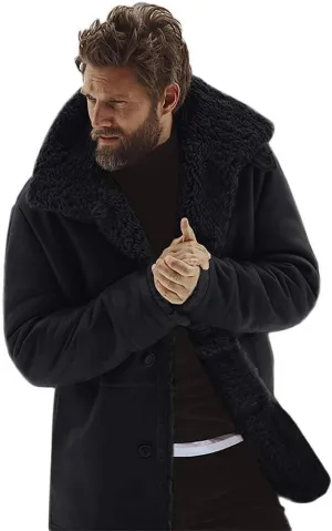 Ymosrh Motorcycle Jacket Men Sheepskin Jacket Warm Wool Lined Mountain Faux Lamb Jackets Coat Mens Leather Jacket