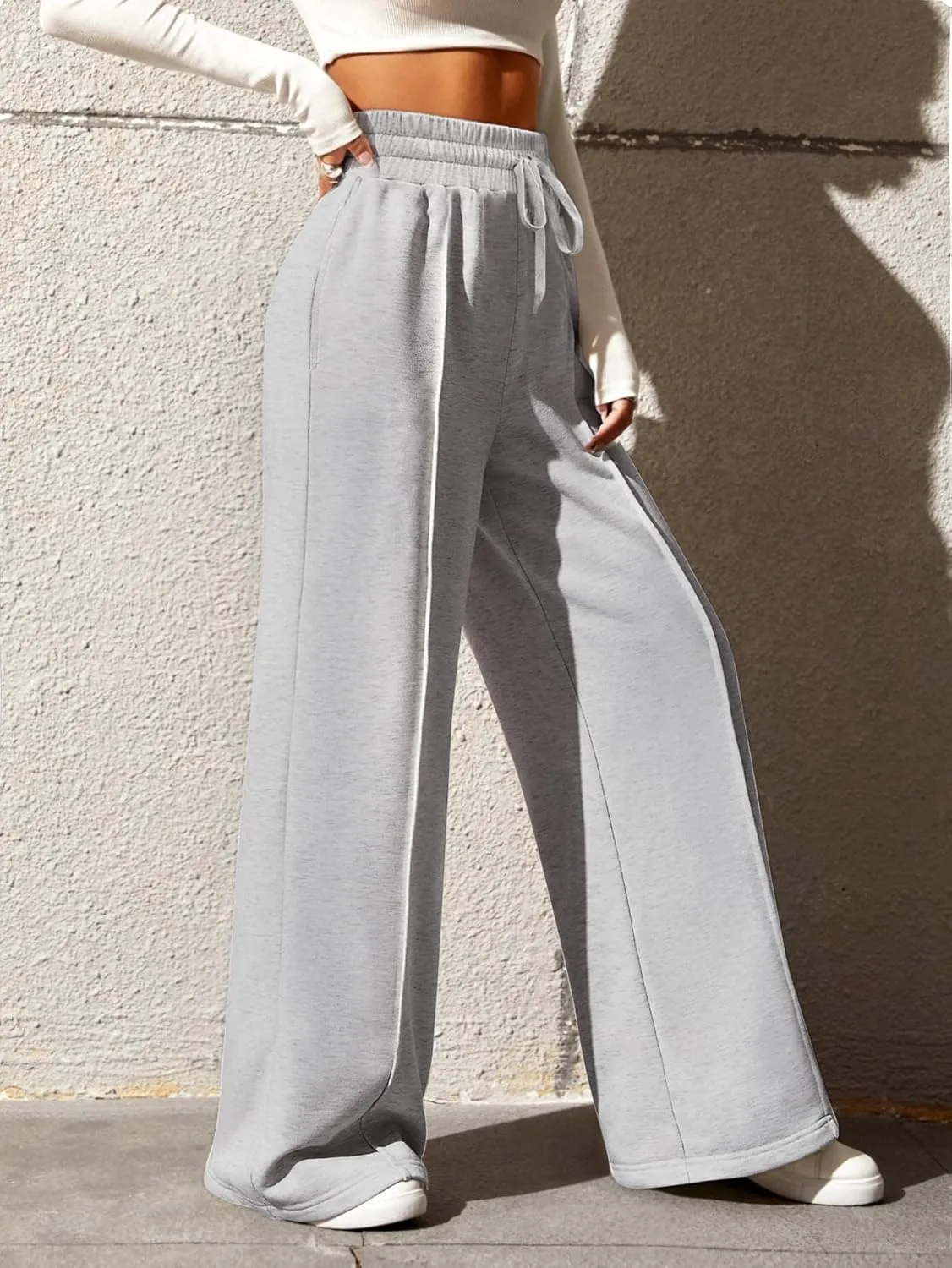 Yousify Wide Leg Sweatpants for Women Casual Elastic High Waisted Drawstring Long Pants with Pockets