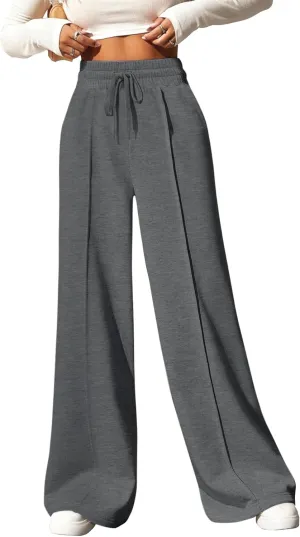 Yousify Wide Leg Sweatpants for Women Casual Elastic High Waisted Drawstring Long Pants with Pockets