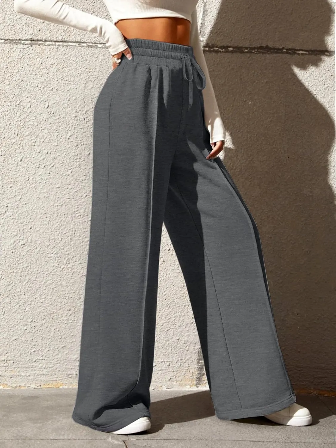 Yousify Wide Leg Sweatpants for Women Casual Elastic High Waisted Drawstring Long Pants with Pockets
