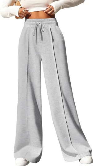 Yousify Wide Leg Sweatpants for Women Casual Elastic High Waisted Drawstring Long Pants with Pockets
