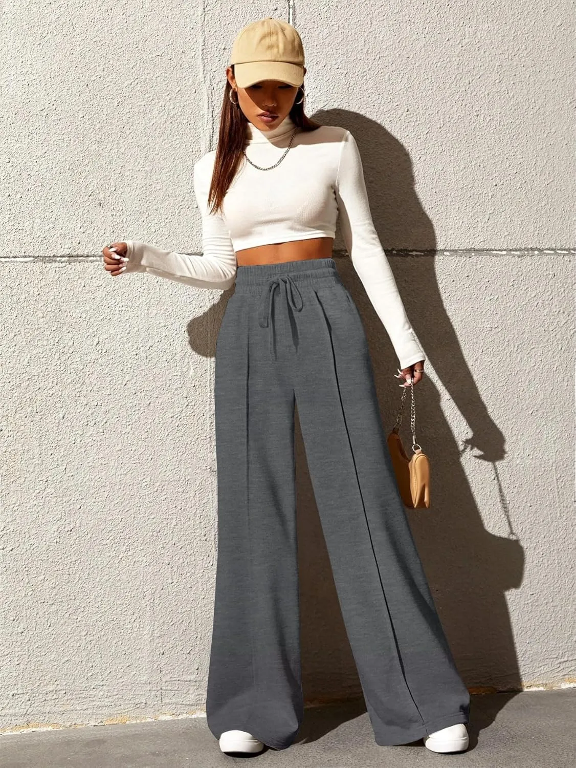 Yousify Wide Leg Sweatpants for Women Casual Elastic High Waisted Drawstring Long Pants with Pockets