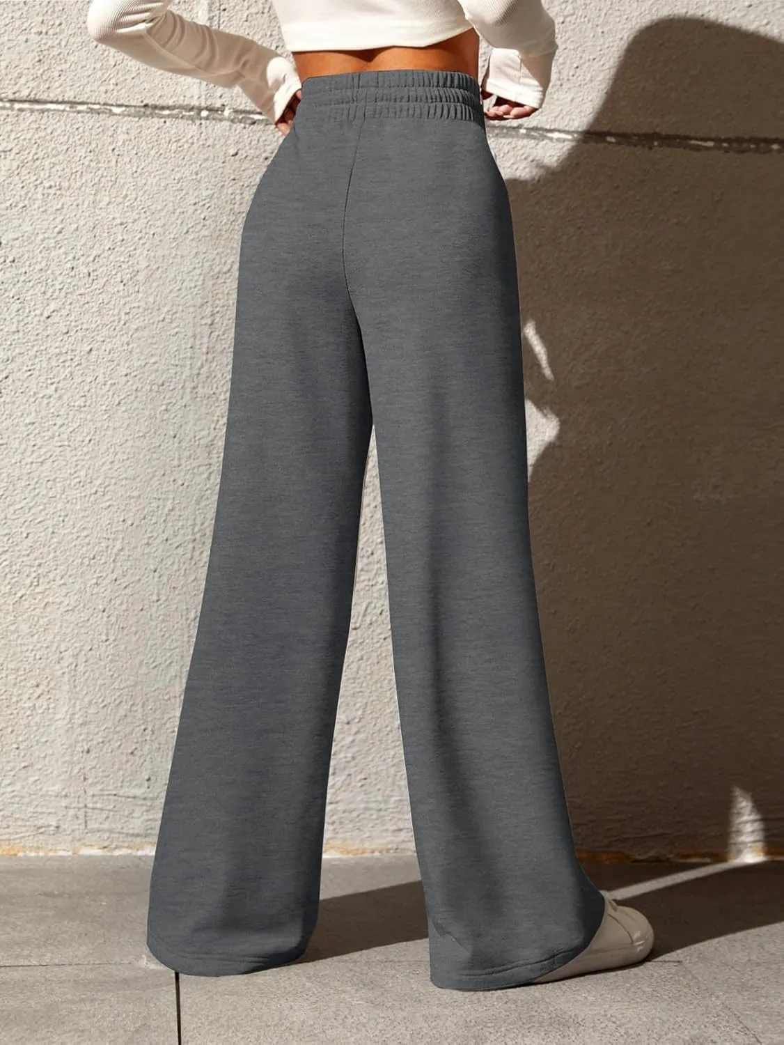 Yousify Wide Leg Sweatpants for Women Casual Elastic High Waisted Drawstring Long Pants with Pockets
