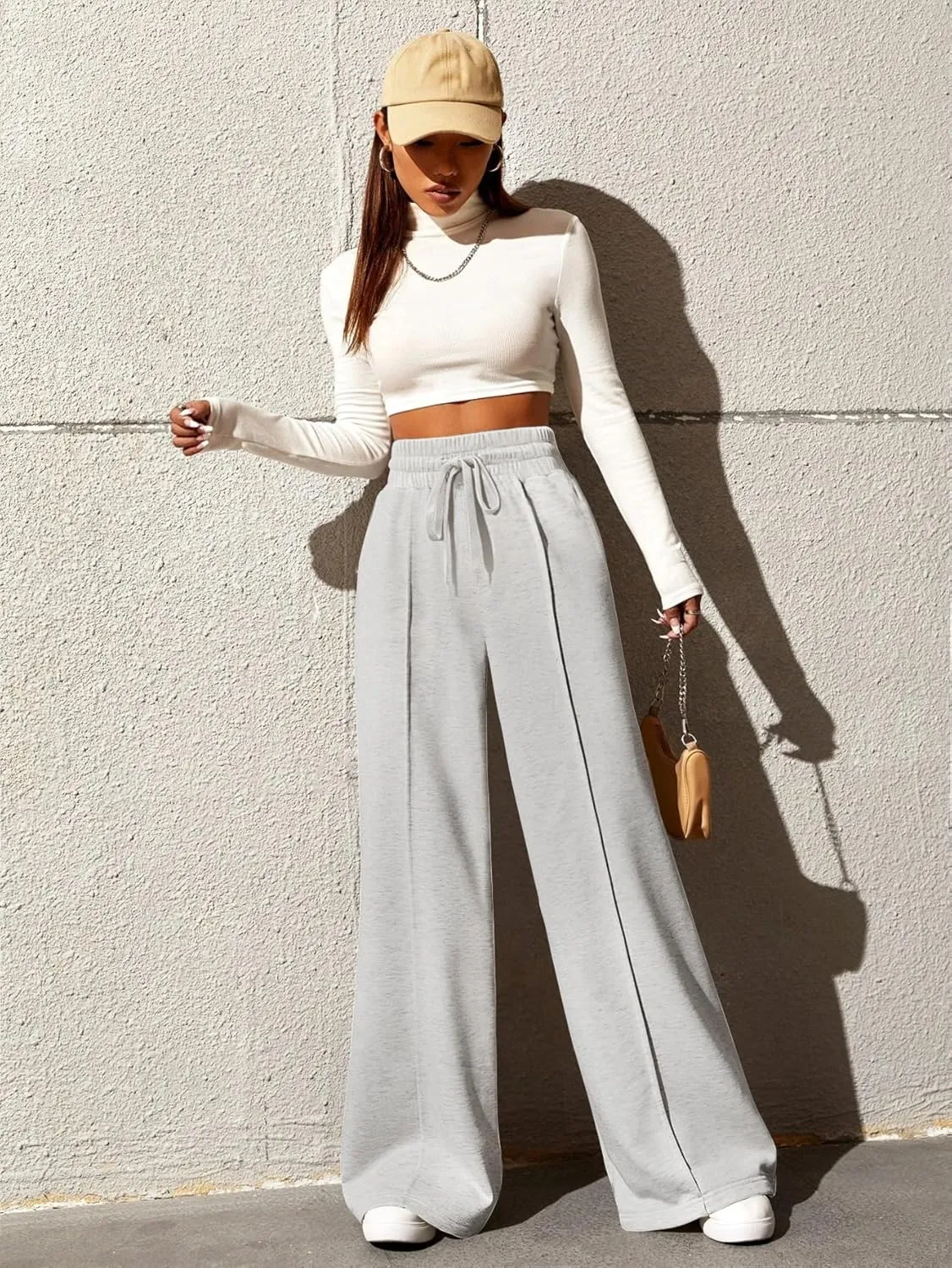Yousify Wide Leg Sweatpants for Women Casual Elastic High Waisted Drawstring Long Pants with Pockets
