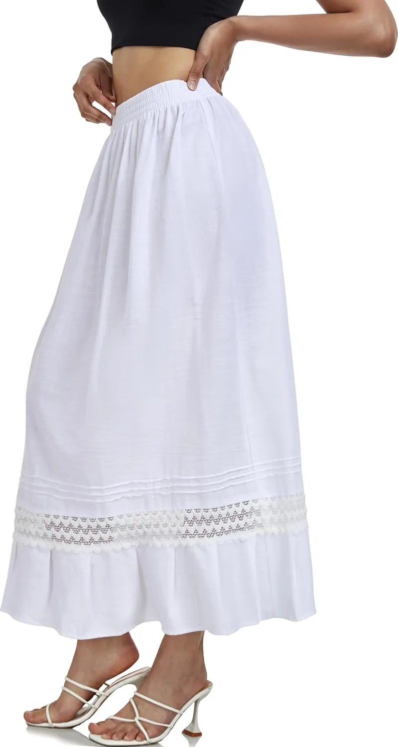 YZXDORWJ Mexican Skirt for Women Fiesta Theme Party Skirt Maxi Lace Traditional Dannce Dress Cinco de Mayo Skirt