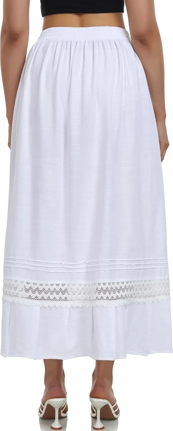 YZXDORWJ Mexican Skirt for Women Fiesta Theme Party Skirt Maxi Lace Traditional Dannce Dress Cinco de Mayo Skirt