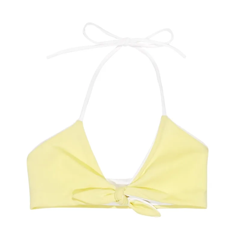 Zara Reversible Tie Front Bikini Top (Lemon/White)