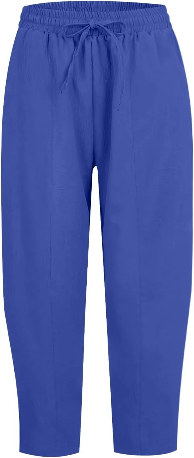 ZEFOTIM Wide Leg Pants for Women Drawstring High Waisted Trousers Solid Color Comfy Pants with Pocket