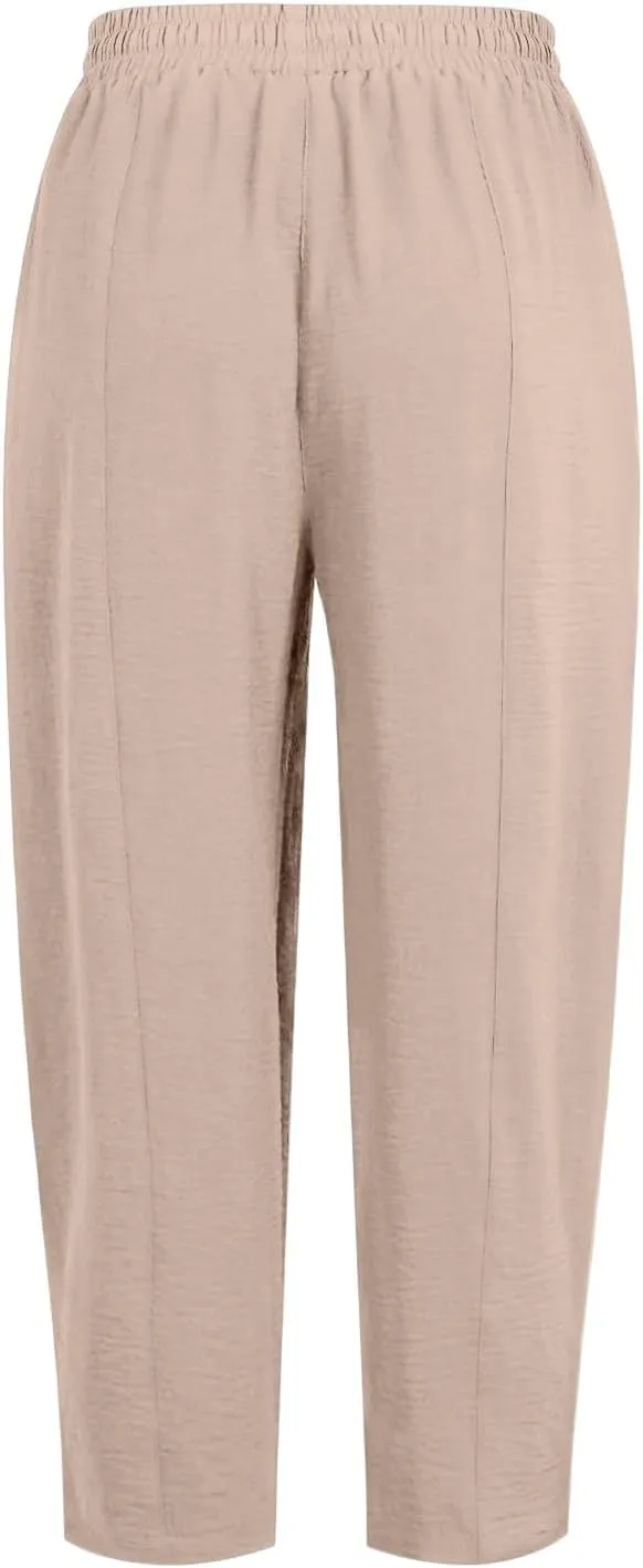 ZEFOTIM Wide Leg Pants for Women Drawstring High Waisted Trousers Solid Color Comfy Pants with Pocket
