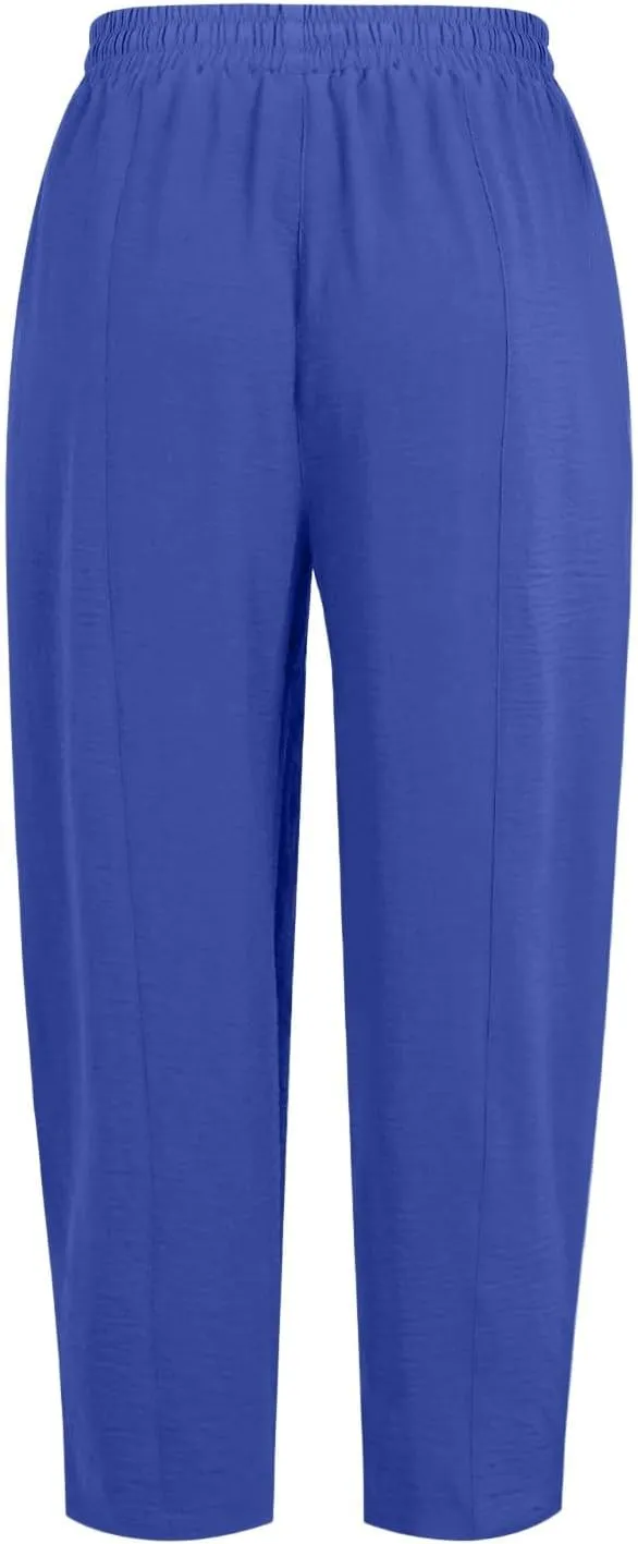 ZEFOTIM Wide Leg Pants for Women Drawstring High Waisted Trousers Solid Color Comfy Pants with Pocket